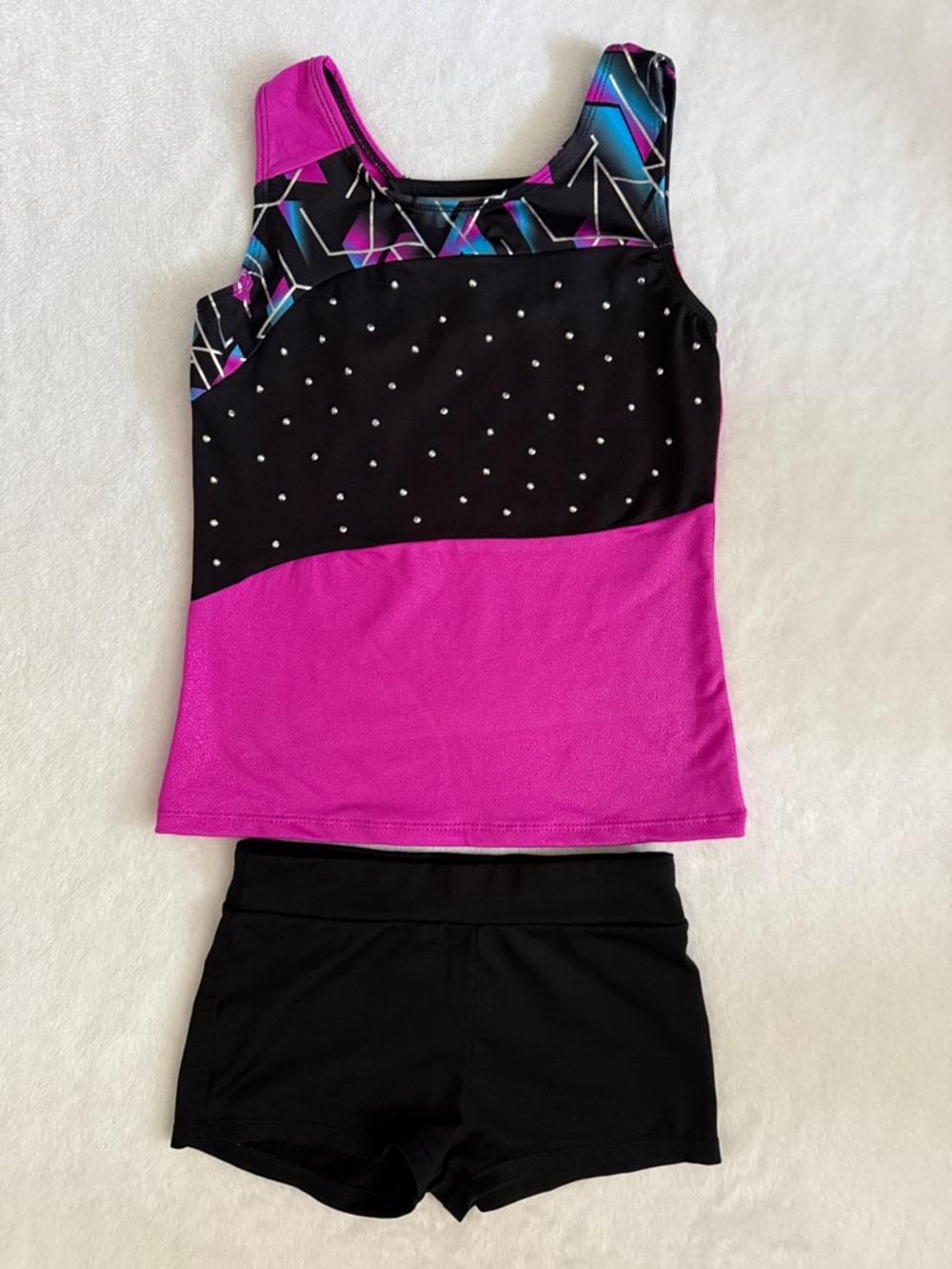 {Danskin} Freestyle | Rhinestone Gymnastics Tank Top & Shorts Set Black (S 6/6X)